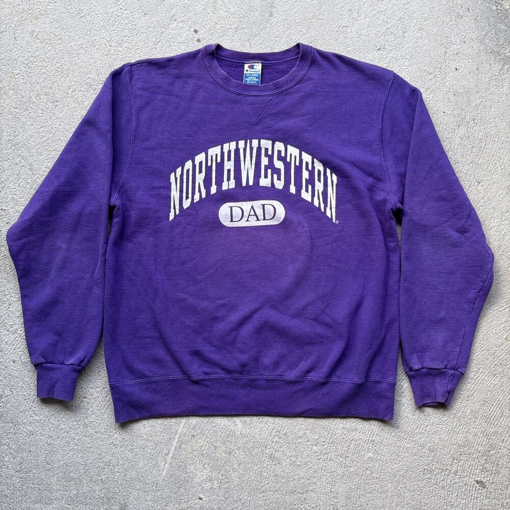 Vintage Champion V Stitch Northwestern Dad Purple 2XL XXL Sweatshirt Crew
